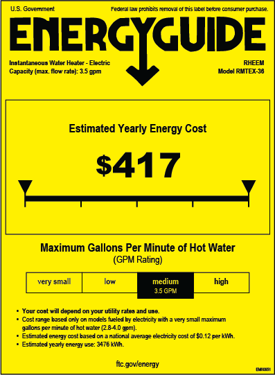 Click here to review this water heater&s Energy Guide for more details.